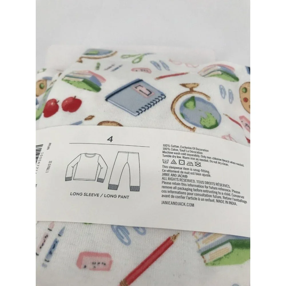 Janie And Jack Pajamas Size 4 2 Piece‎ Set School Painting Apples Globe Books